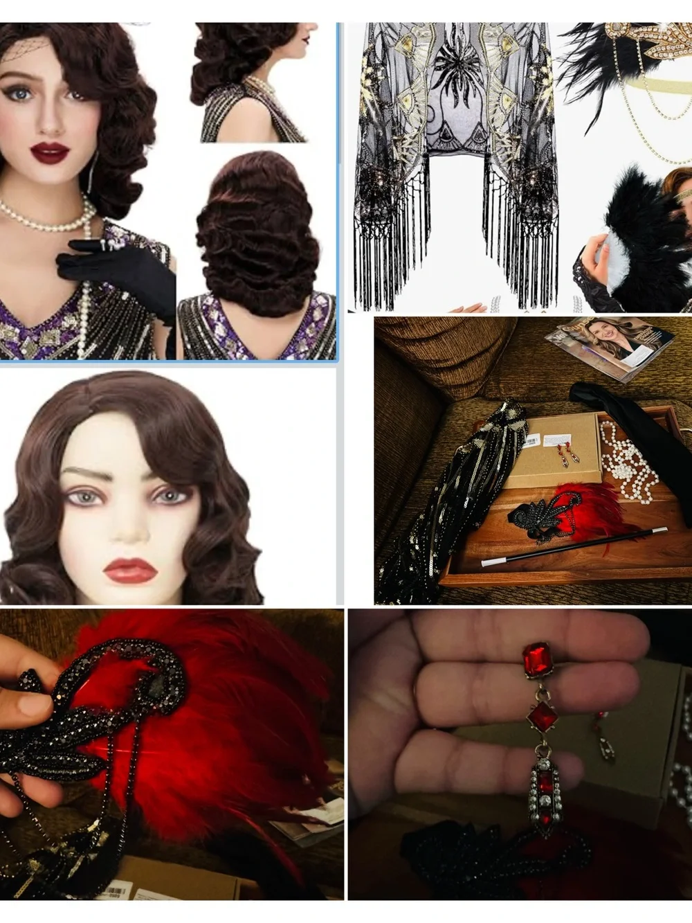 Red Feather Hair Clip with Black Beaded Accent - Women Accessories